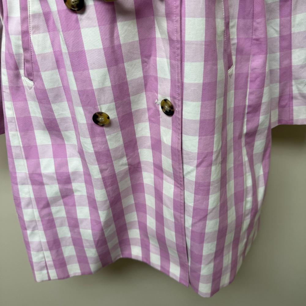 J.Crew Icon Trench Coat Womens 4 Lilac White Gingham Plaid Flirty Cute Party - Picture 5 of 16